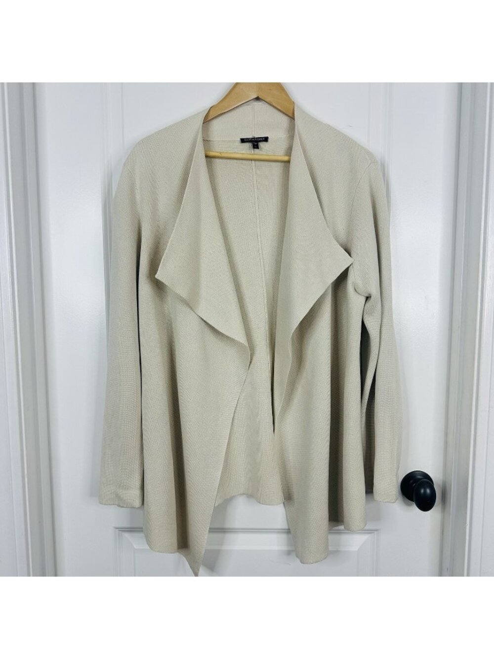 Eileen Fisher Open Front Cardigan Bone Color Silk Blend XL Neutral Off-white